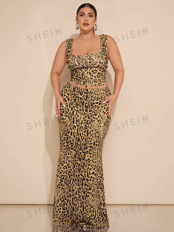 SHEIN BAE Women's Low Waist Leopard Print   Super Long Semi-Skirt & Suitable For Music Festival W... | SHEIN