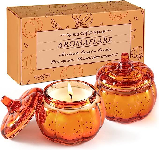 Amazon.com: Aromaflare 2Pcs Fall Pumpkin Candle Scented Candles Gift for Women Farmhouse Pumpkin-... | Amazon (US)