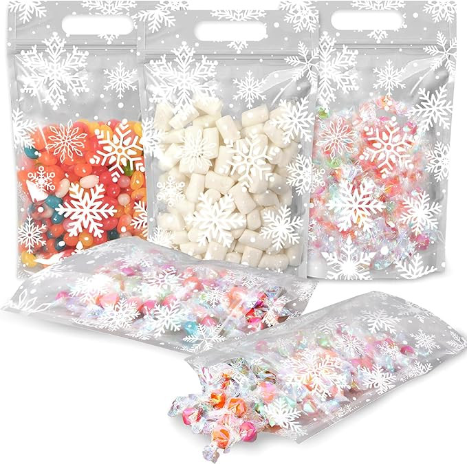 JarThenaAMCS 60 Pcs Winter Zip Lock Bags - Clear Snowflake Plastic Candy & Cookie Sealing Bags - ... | Amazon (US)