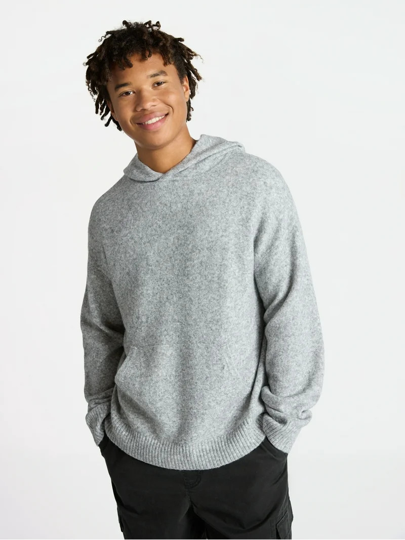 No Boundaries Brushed Hooded Sweater with Long Sleeves, Midweight, Men's & Big Men's | Walmart (US)