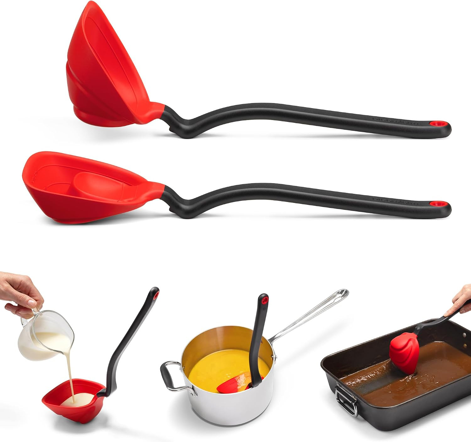 Dreamfarm Fladle Fold-Flat, Space-Saving Serving & Cooking Ladle Measures up to 1/2 Cup with Silicone Scraping Squeegee-Tip - 12" Red | Amazon (US)