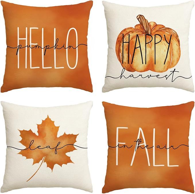 AVOIN colorlife Hello Pumpkin Fall Happy Harvest Maple Leaf Throw Pillow Covers, 18 x 18 Inch Pil... | Amazon (US)