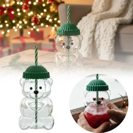 2025 New Bear Straw Cup, Cute Bear Glass Cup With Straw 20oz, Cute Mugs, Coffee Beer Wine Cocktail Drinks Glassware 1PCS | Walmart (US)