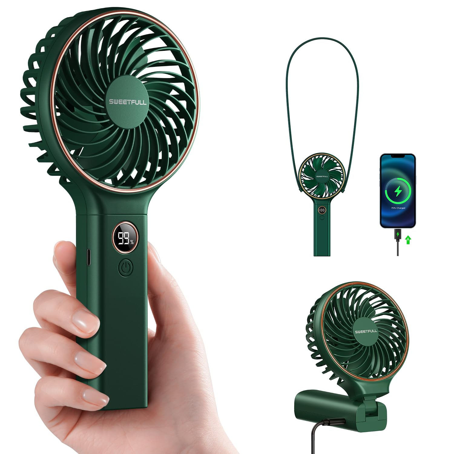 SWEETFULL Handheld Fan, Portable Fan, 5000mAh Rechargeable Battery, 6 Speed Wind, LED Display, Pe... | Amazon (US)