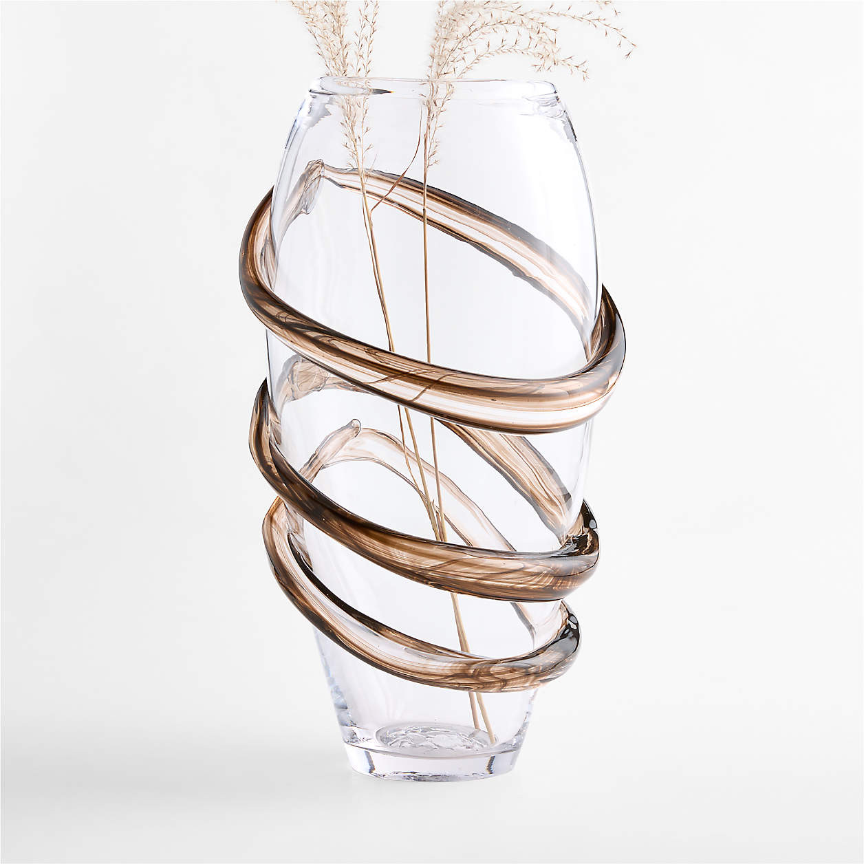Serpentine Tall Brown Swirl Glass Vase 16" by Laura Harrier and Tiffany Howell | Crate & Barrel | Crate & Barrel