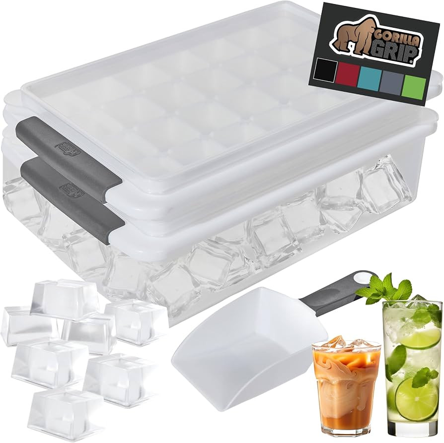 GORILLA GRIP Stackable Ice Cube Tray and Bucket Set for Freezer, Includes 2 Trays with Lid and Sc... | Amazon (US)