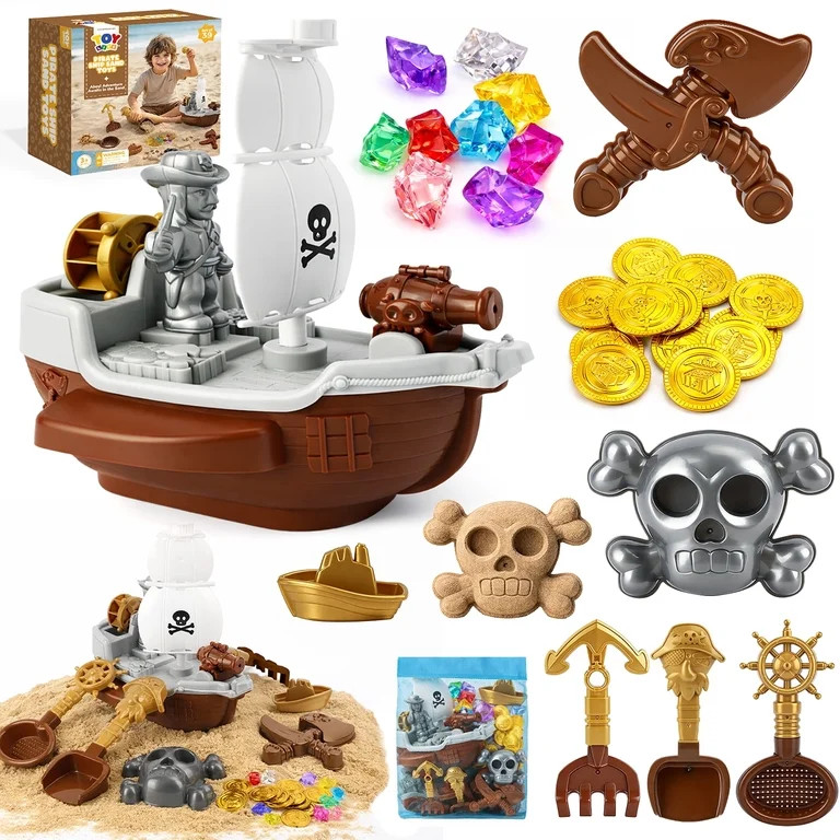 TOY Life Pirate Beach Toys for Kids Ages 4-8, 31PCS Pirate Ship Sand Toys Set with Treasure Coins... | Walmart (US)