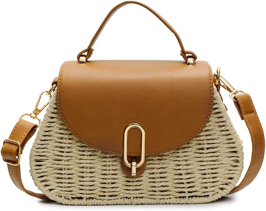 Small Women Straw Bag Retro Rattan Woven Satchel with Flap Crossbody Shoulder Purse for Summer Be... | Amazon (US)