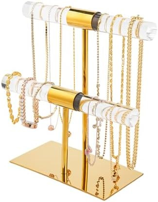 Display Stand Acrylic Jewelry Towers - Stainless Steel Long Necklaces Stand 2-Tier Crystal Tablet... | Amazon (US)