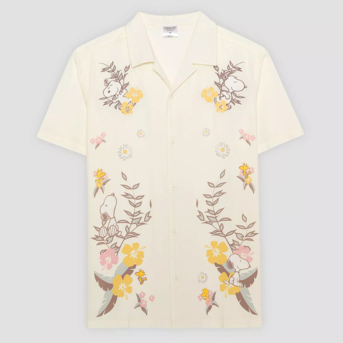 Men's Peanuts Short Sleeve Button-Down Shirt - Light Gray | Target