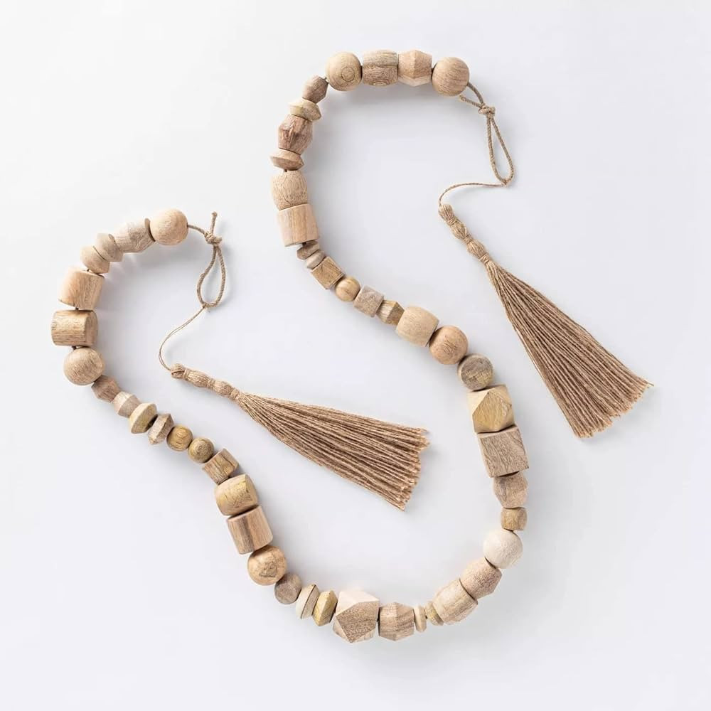 96" Decorative Wooden Bead Garland Natural - Threshold Designed with Studio McGee | Amazon (US)