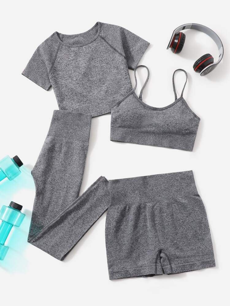 4pcs Seamless Marled Sports Set | SHEIN