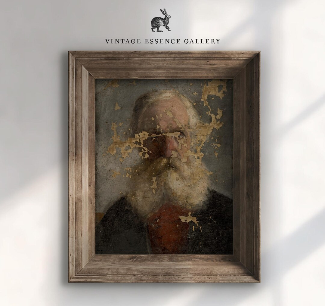 Vintage Portrait of Elderly Man | Antique Weathered Dark Moody Wall Art | Worn Canvas Oil Paintin... | Etsy (US)