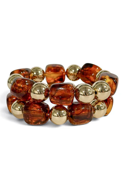 Kelsey Brown Square Beaded Bracelet Set | The Willow Tree