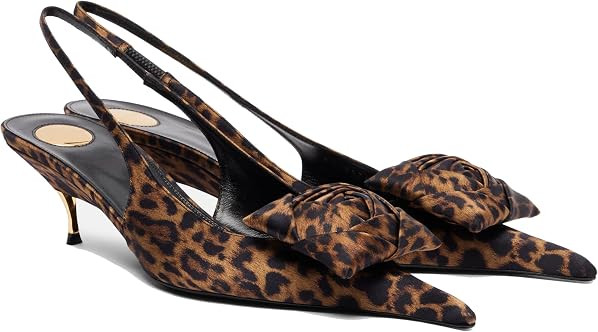 Women's Slingback Heels Floral Appliqu\u00e9s Pointed Toe Stiletto Metal Kitten Heels Leopard Ele... | Amazon (US)