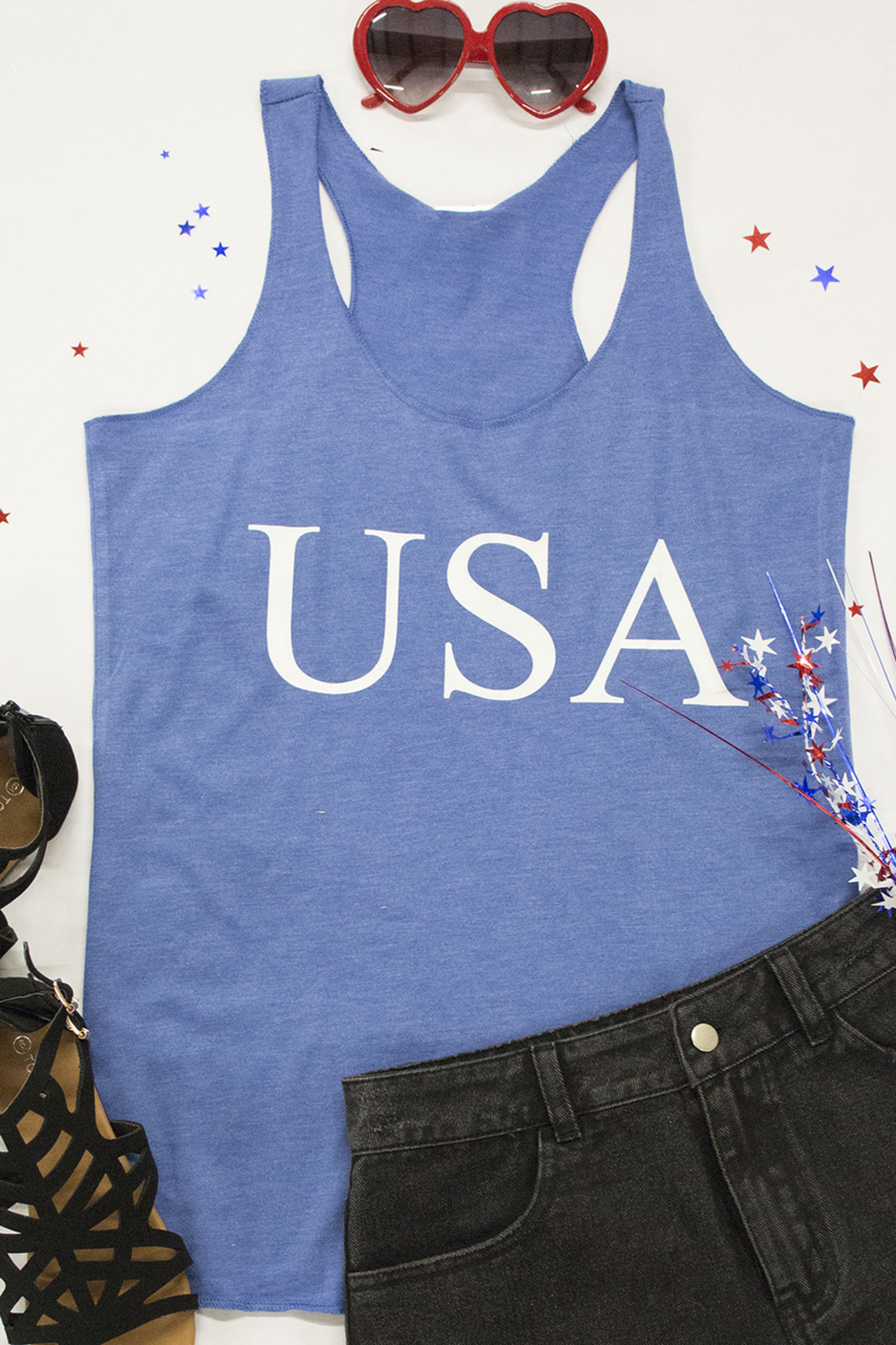 Classic USA Blue Graphic Tank | The Pink Lily Boutique