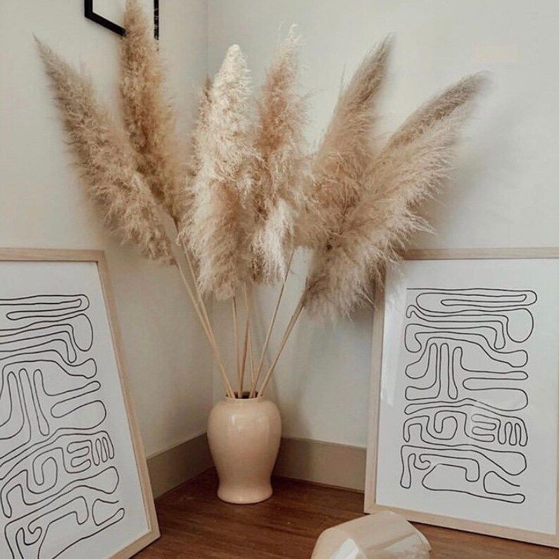 PAMPAS GRASS (3 CT)  -  Natural Dried Pampas Grass Decor, Reed Plume, Dry Boho Wedding Flower Arr... | Etsy (US)