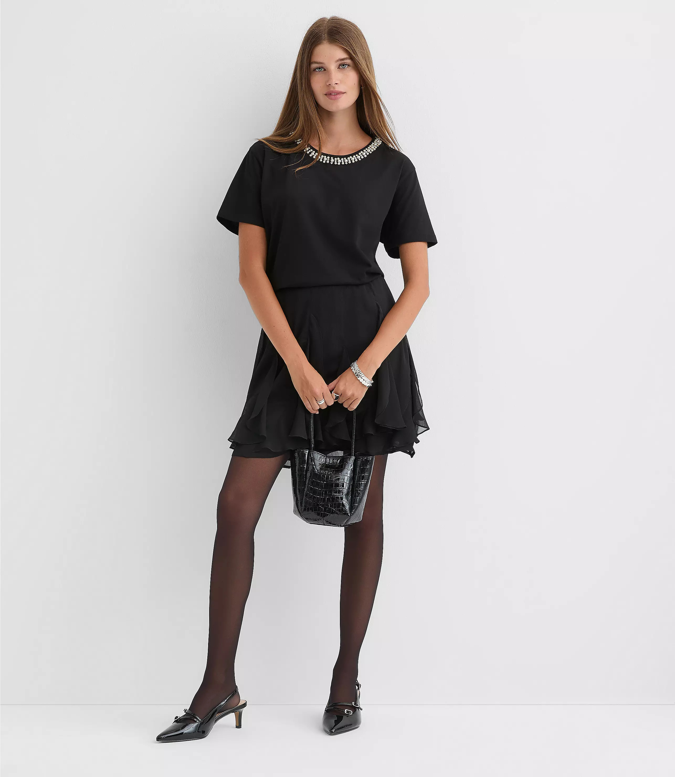 Pearlized Sparkle Neck Tee | LOFT