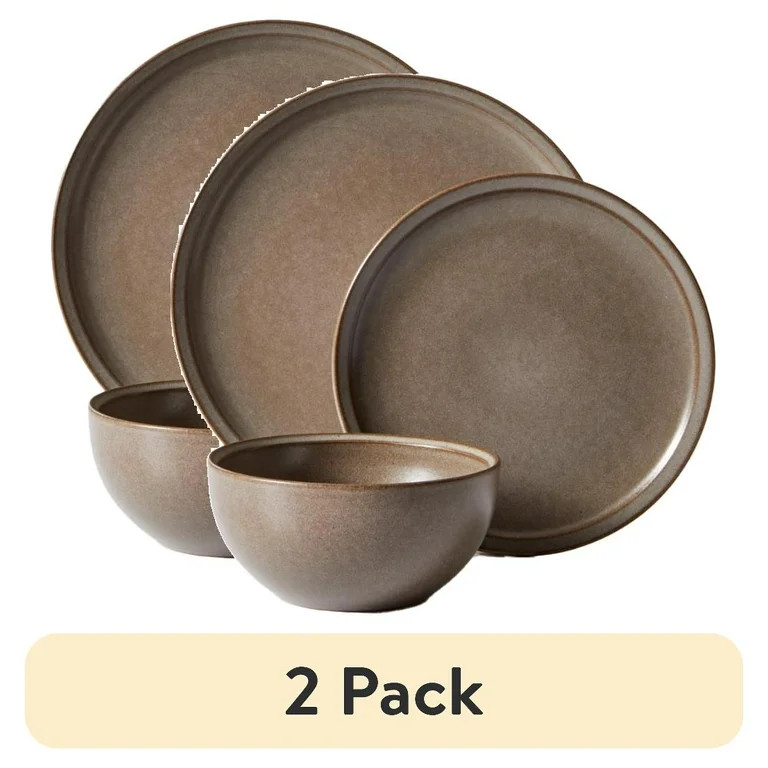 (2 pack) Better Homes and Gardens Banks Brown 12-Piece Stoneware Dinnerware Set | Walmart (US)