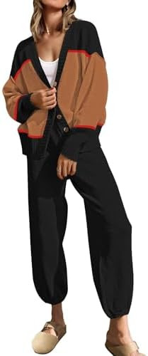 SAUKOLE Womens Two Piece Outfits Knit Sweater Sets Oversized Button Down Cardigan and Long Pants ... | Amazon (US)