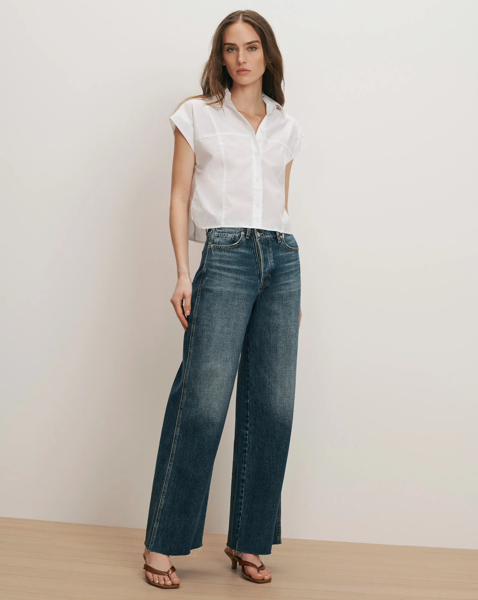 Nestor Cropped Button-Down Shirt in White | Veronica Beard | Veronica Beard