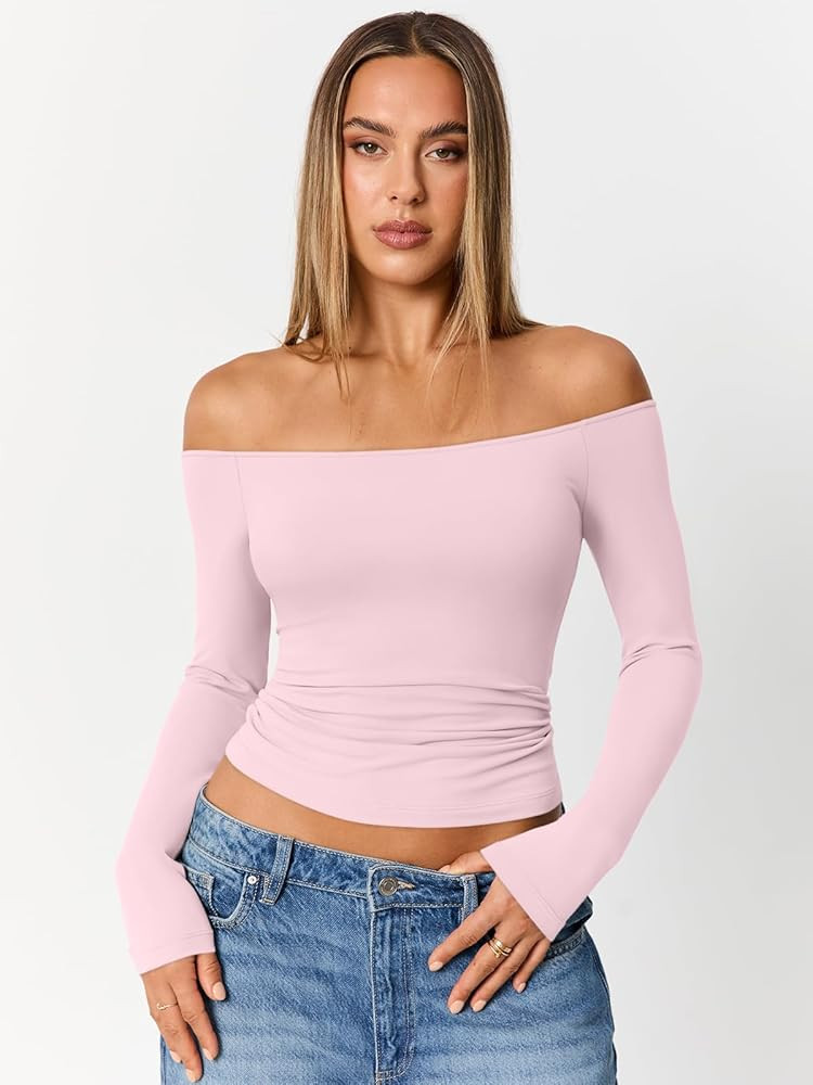 Trendy Queen Womens Long Sleeve Off The Shoulder Tops Going Out Cute Basic Y2K Fall Fashion 2026 ... | Amazon (US)