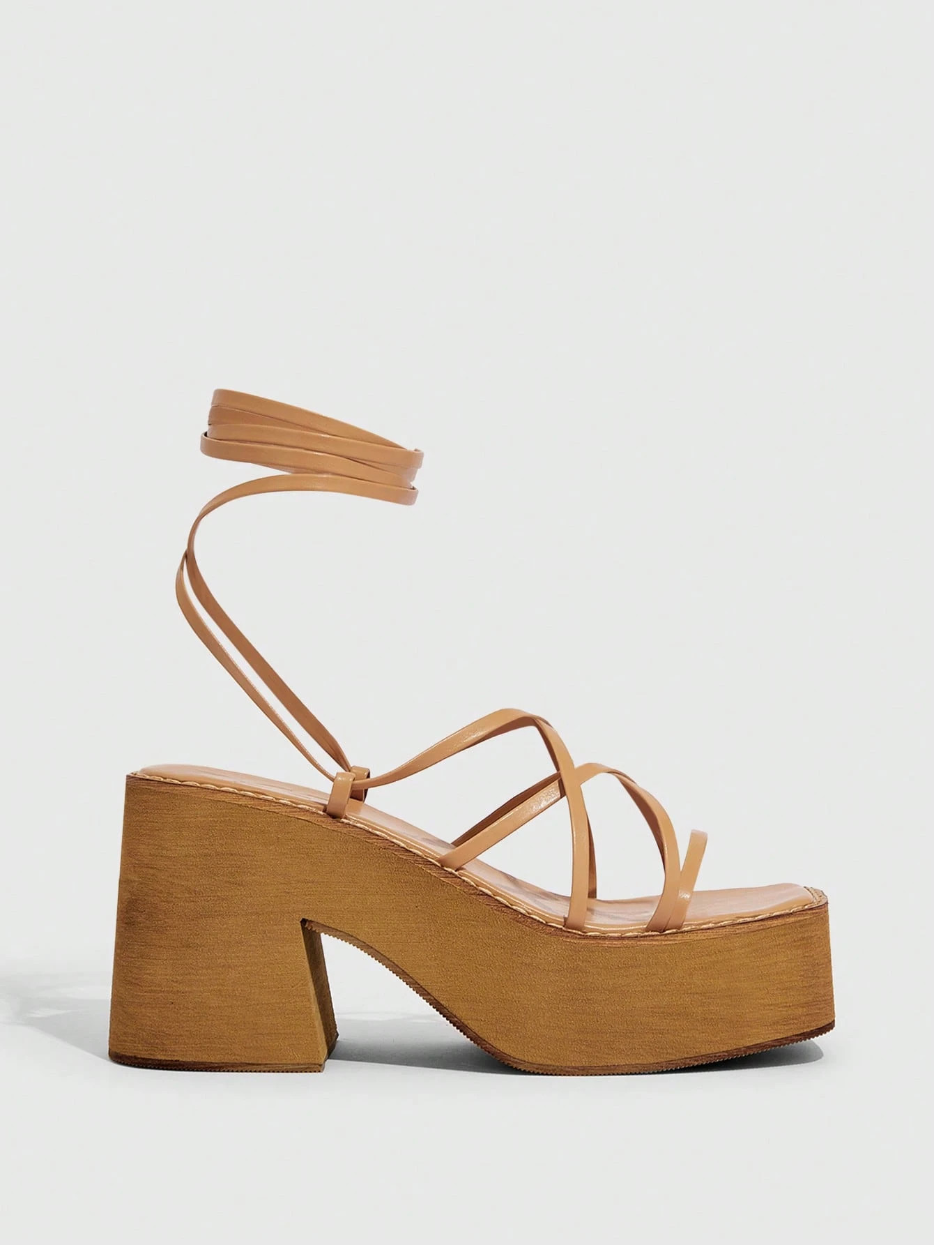 CUCCOO Trending Fashion Apricot Strappy Platform Sandals For Women, Thin Strap Knot Decor Sandals | SHEIN