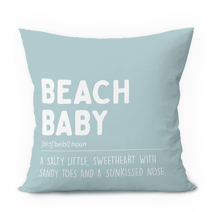 Beach Nursery Decor, Beach Baby Blue Pillow Cover 18x18, Beach Inspirational Quote Ocean Coastal ... | Amazon (US)