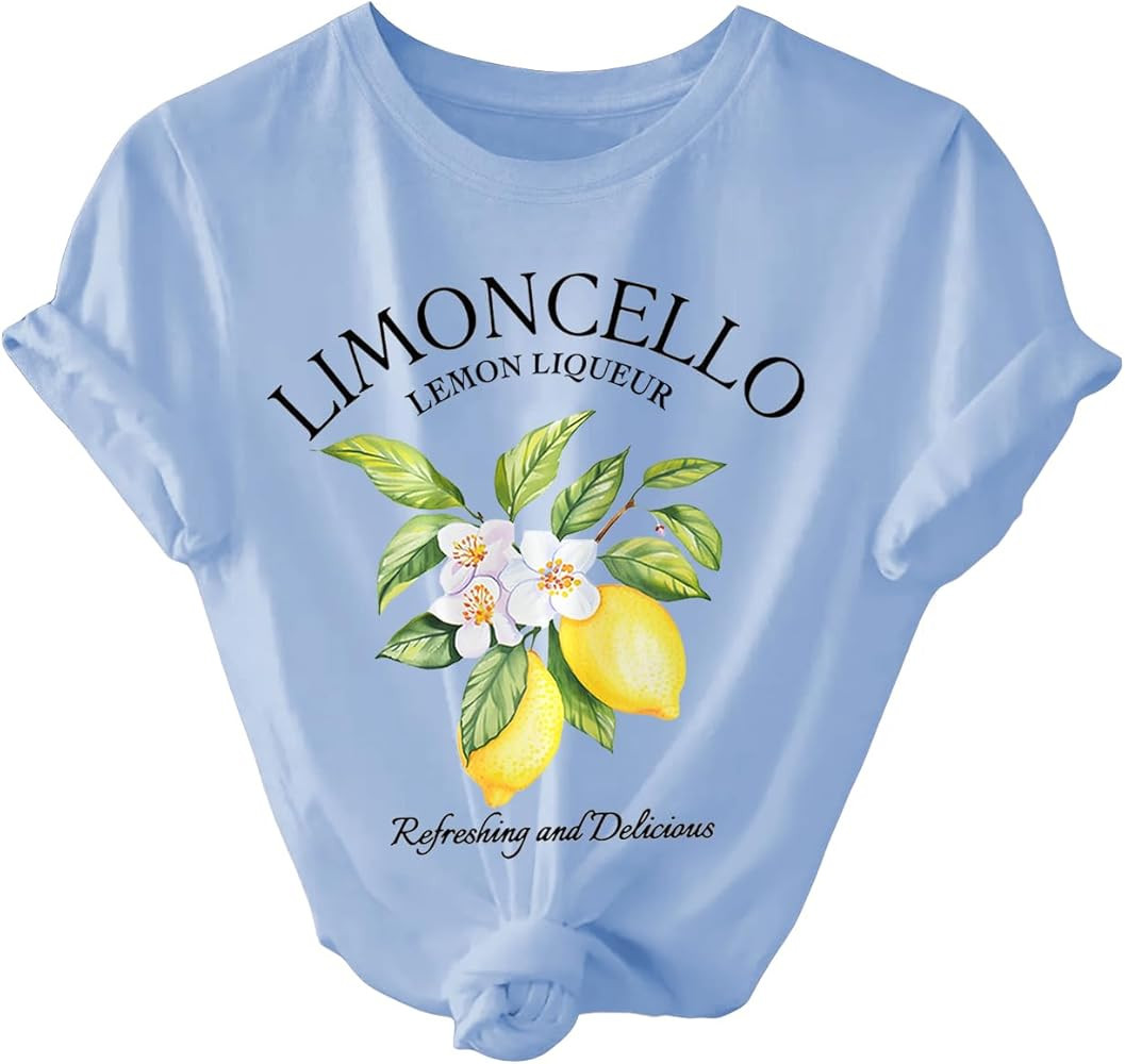 SweatyRocks Women's Lemon Shirts Letter Fruit Printed Graphic Tees Short Sleeve Casual T-Shirt | Amazon (US)