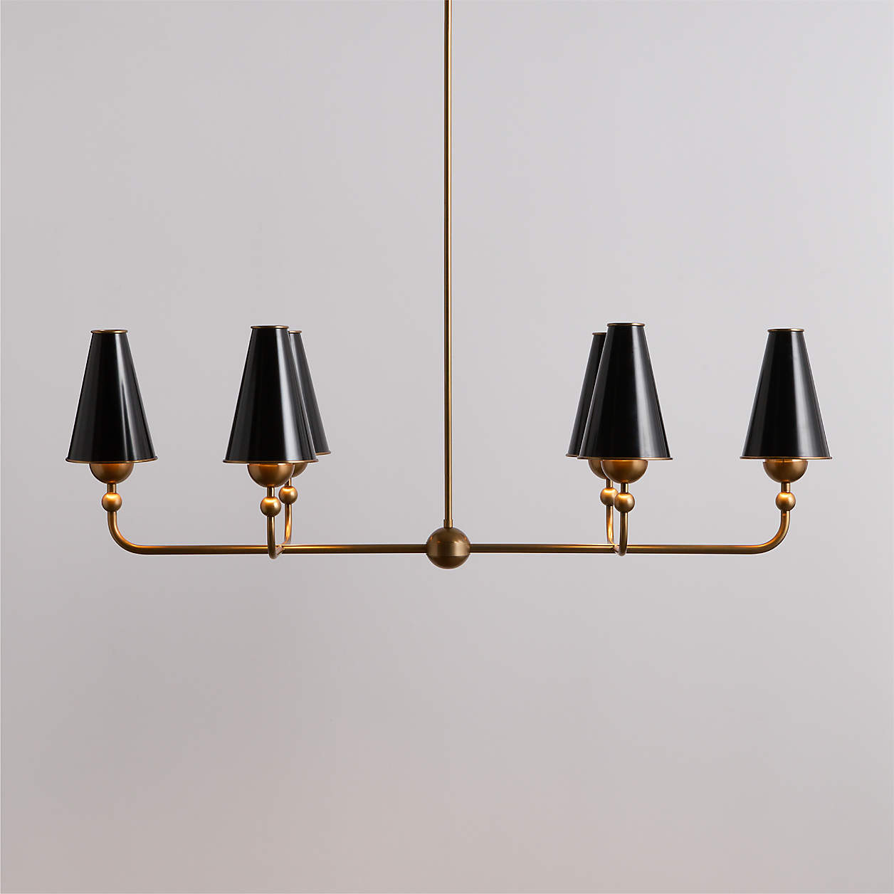 Everton Brass Linear Chandelier Light with Light Blue Metal Shades | Crate & Barrel | Crate & Barrel