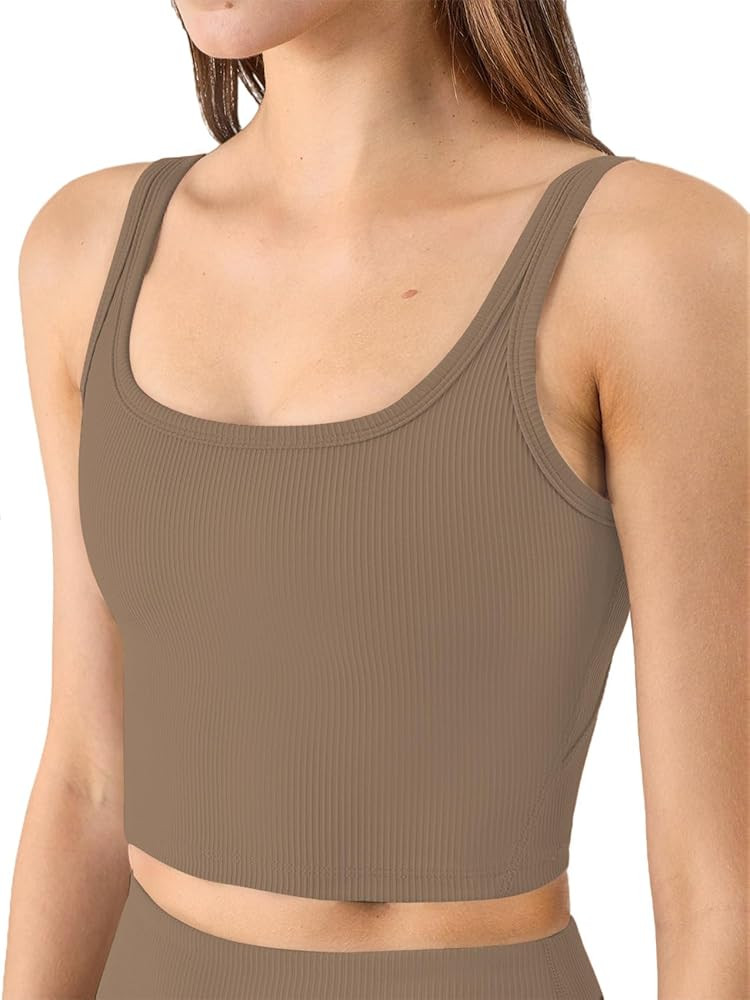Chilylori Women's Seamless Sports Bra Workout Crop Top Ribbed Padded Longline Wirefree Medium Sup... | Amazon (US)