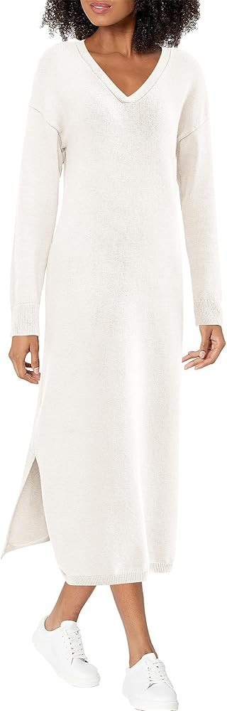 BTFBM Women Fall Sweater Dress V Neck Long Sleeve Slit Maxi Dresses Casual Knit Oversized Sweater... | Amazon (US)