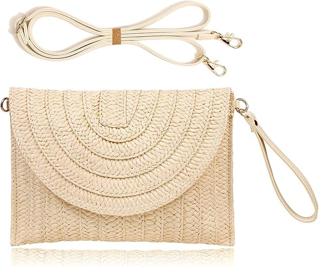COOKOOKY Straw Clutch Handbag Summer Beach Straw Purse for Women woven Envelope Bag | Amazon (US)