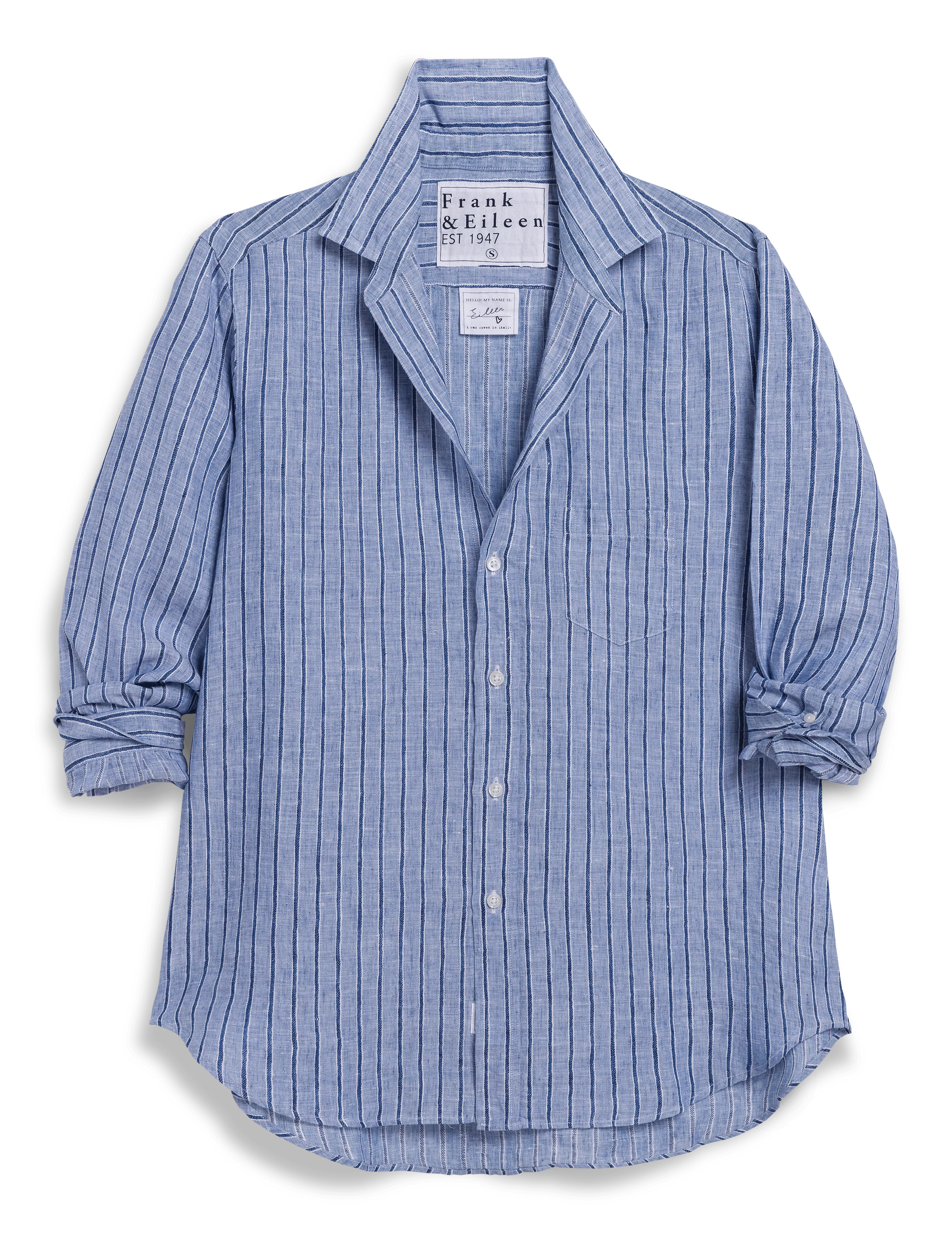 EILEEN Blue and Navy Stripe, Italian Classic Linen | Frank & Eileen