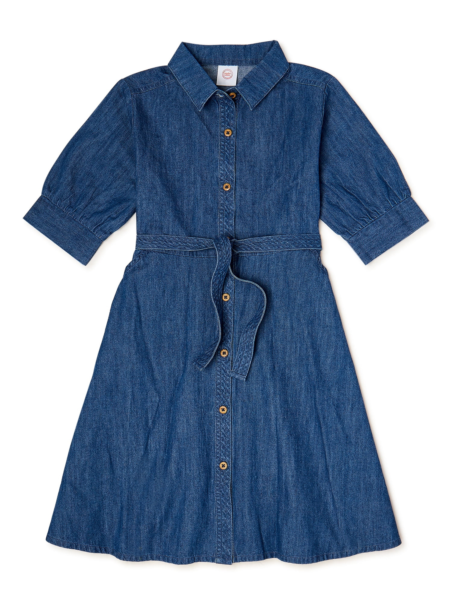 Wonder Nation Girls Collared Shirt Dress with Elbow Sleeves, Sizes 4-18 & Plus - Walmart.com | Walmart (US)