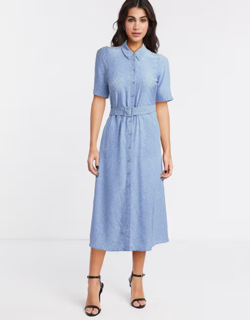& Other Stories ditsy floral print belted midi shirt dress in blue | ASOS (Global)