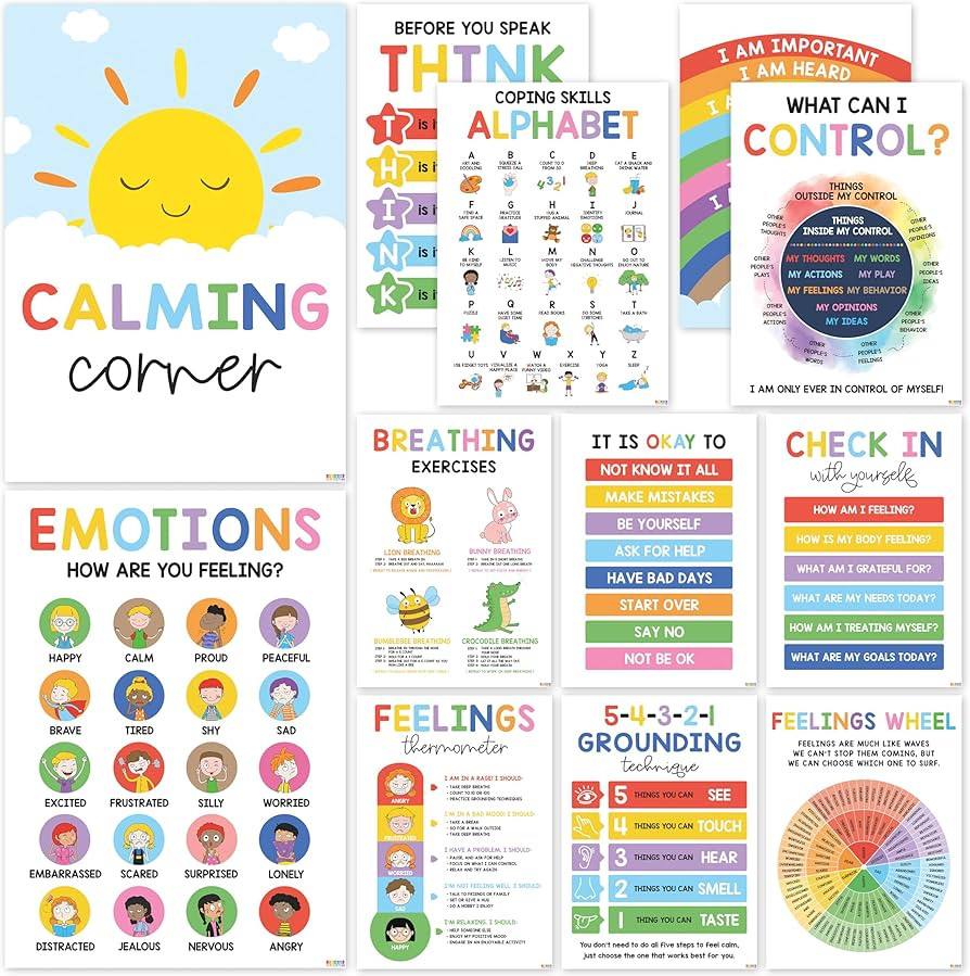 BEAWART 12 Calming Corner Classroom Posters (10x14) - Feelings Wheel Chart & Emotions Poster For ... | Amazon (US)