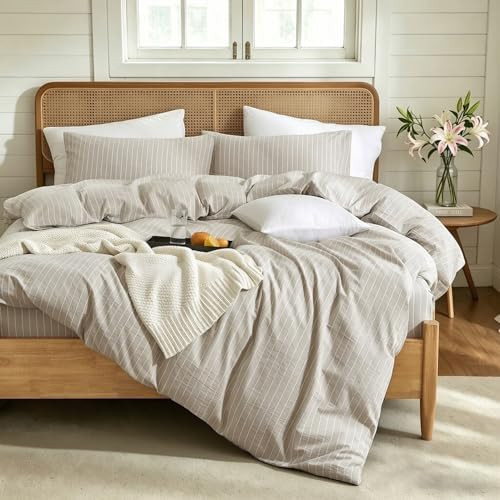 XINMIANFANG Striped Duvet Cover Set Queen Size 100% Washed Cotton Linen Feel Natural Wrinkled Com... | Amazon (CA)