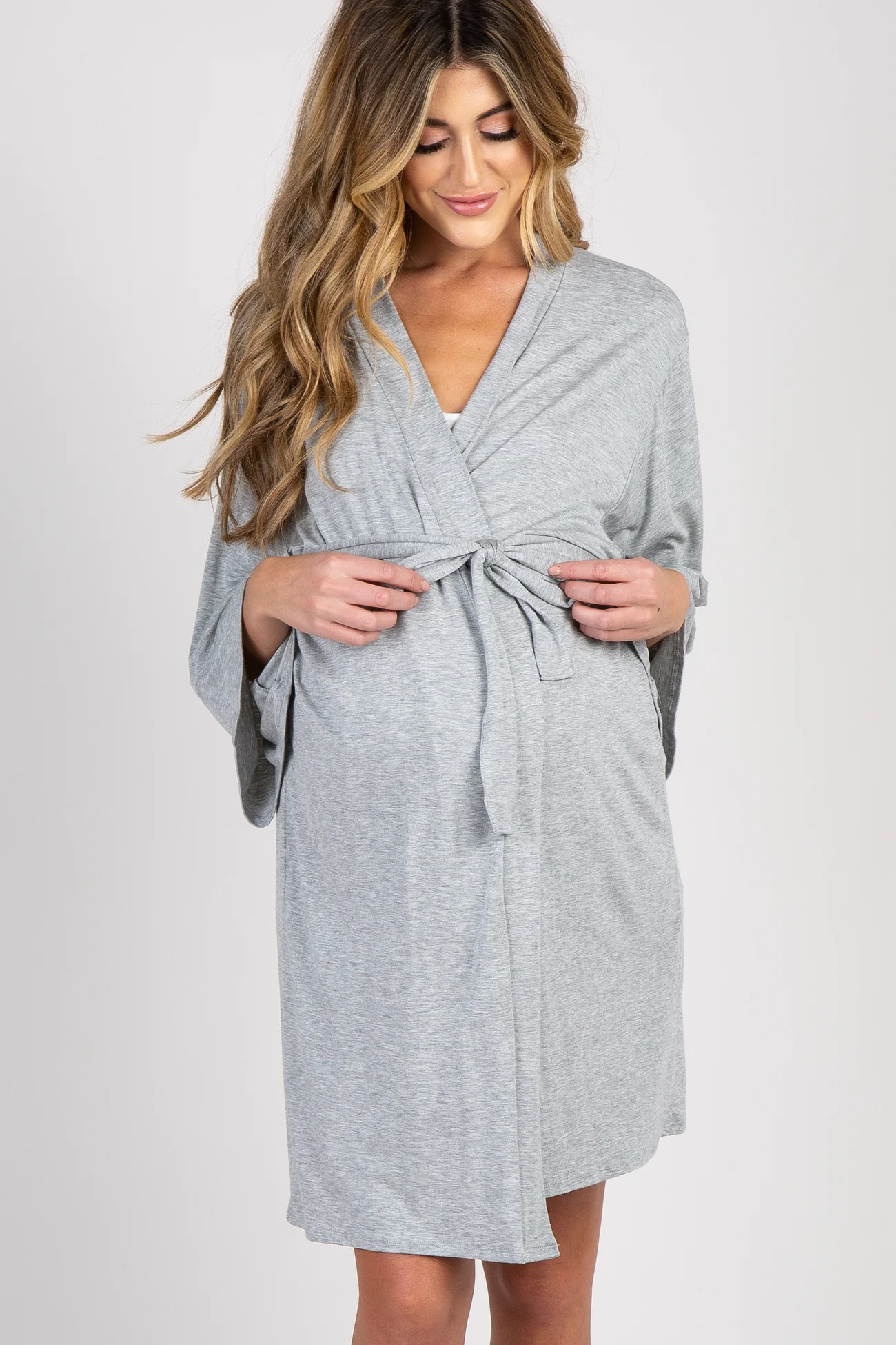 PinkBlush Heather Grey Delivery/Nursing Maternity Robe | PinkBlush Maternity