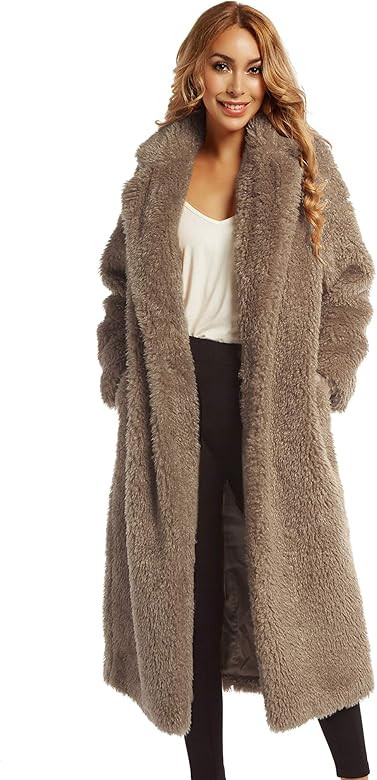 Women Faux Fur Winter Coats Comfort Warm Outerwear Open Front Long Cardigan Overcoat Jacket | Amazon (US)