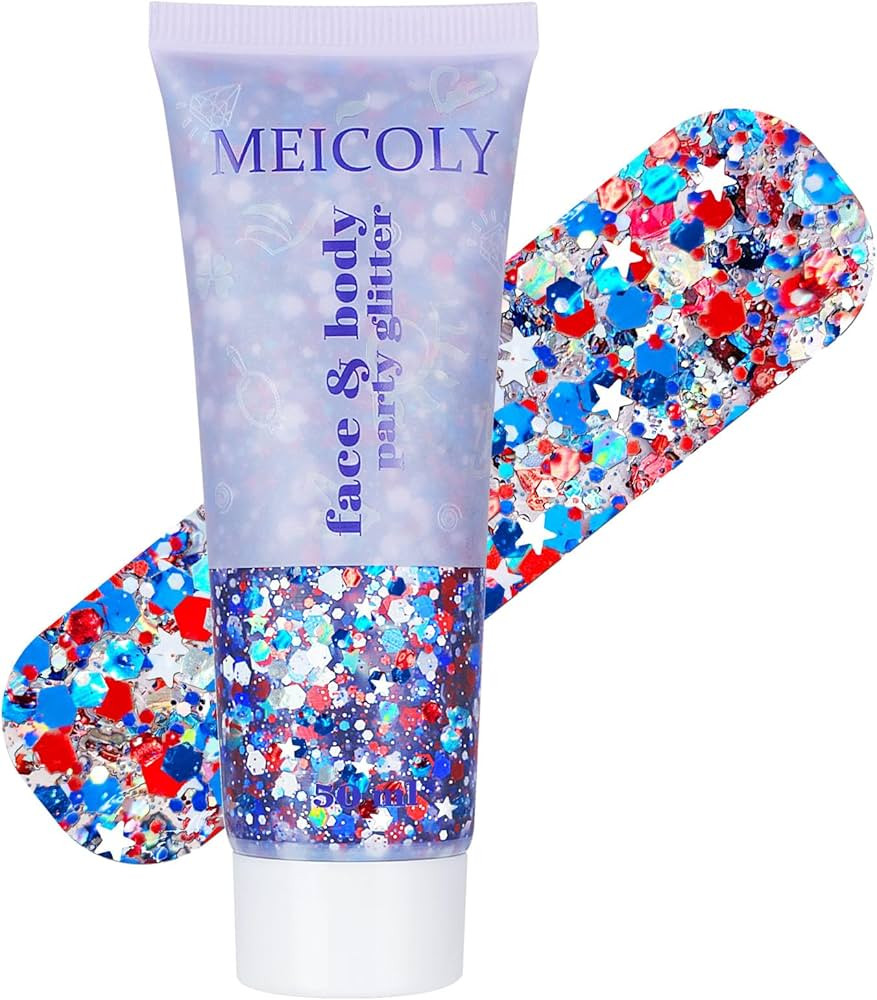 MEICOLY Red White and Blue Face Glitter,4th of July Patriotic Accessories,Star Hair Glitter for K... | Amazon (US)