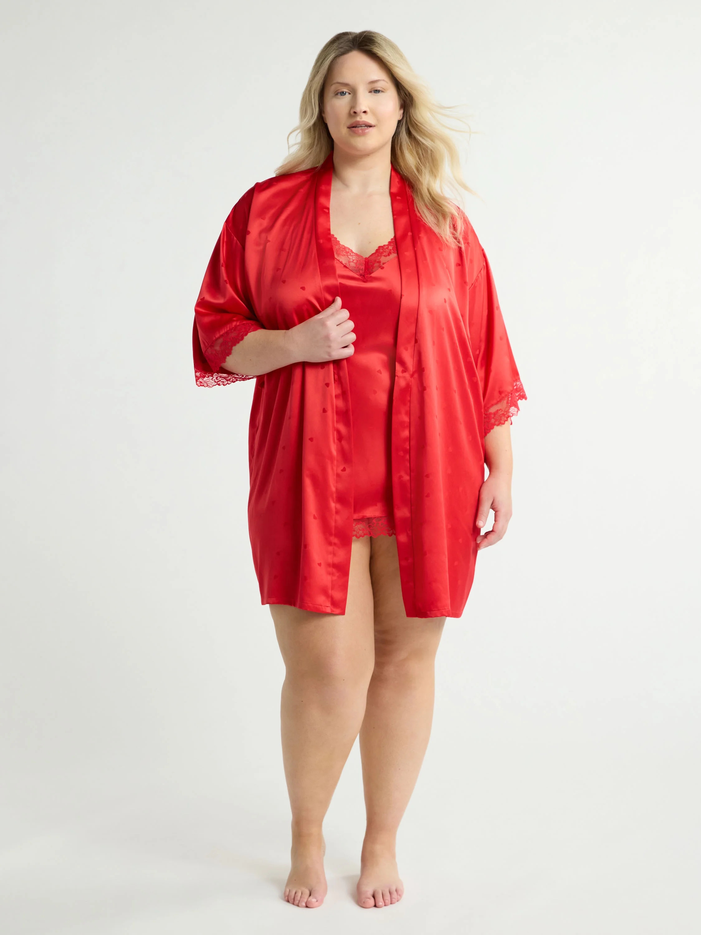 Joyspun Women’s Lace Trim Satin Robe, Sizes S to 3X | Walmart (US)