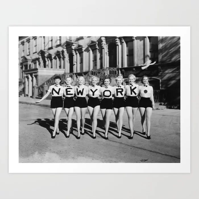 New York Girls in a line, lovely girls on the street - mid century vintage photo Art Print by the... | Society6