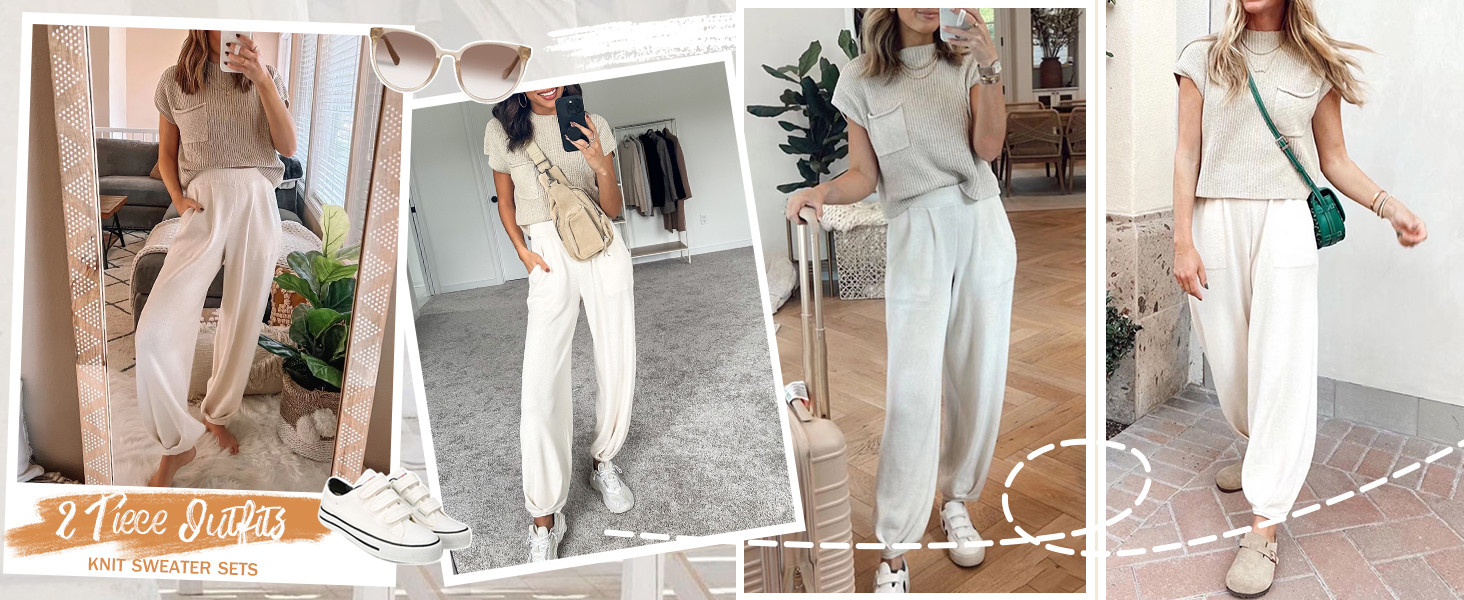 ANRABESS Women's Two Piece Outfits Sweater Sets Knit Pullover Tops and High Waisted Pants Tracksu... | Amazon (US)