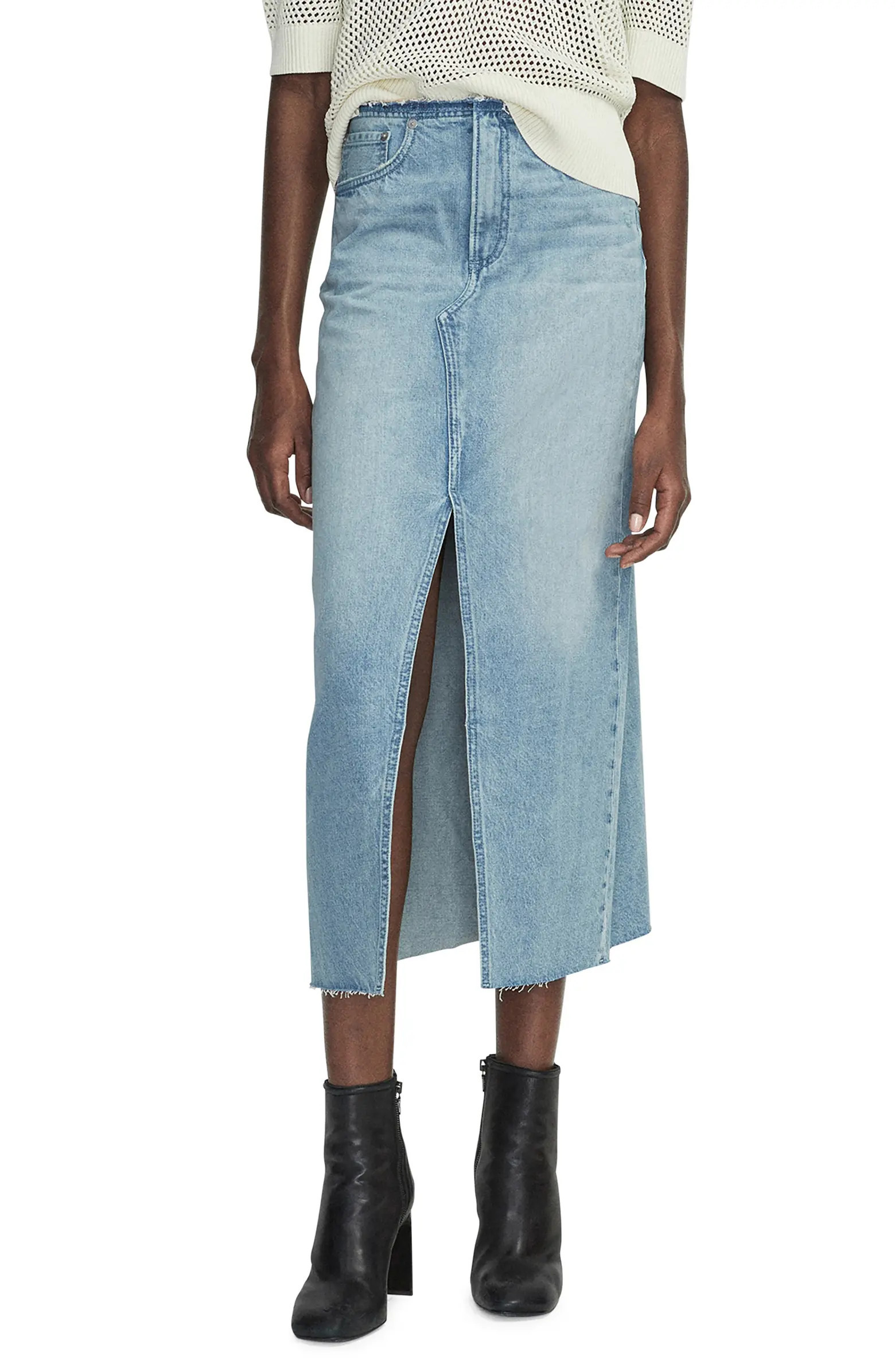 Clara Raw Edge Cotton Denim Skirt | Nordstrom