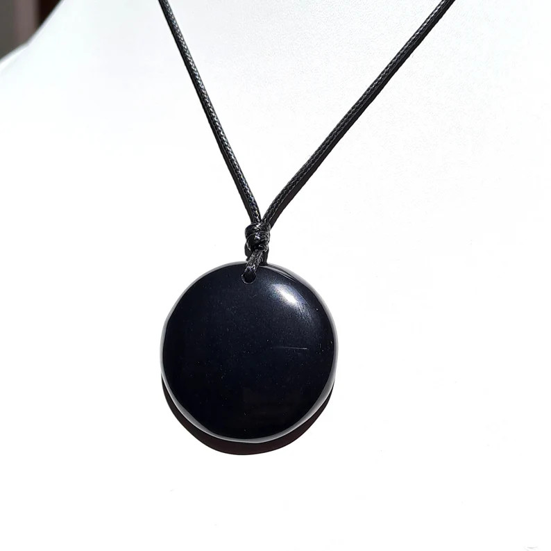 Collar de cordón de cuero de ónix negro natural, cabujón redondo, regalo para novio, collar de... | Etsy (US)