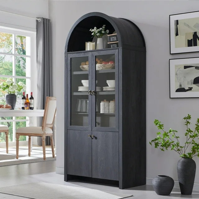 SinCiDo Arched Kitchen Pantry Storage Cabinet, 71" Tall Wood Storage Cabinet with 4 Doors and 6 S... | Walmart (US)