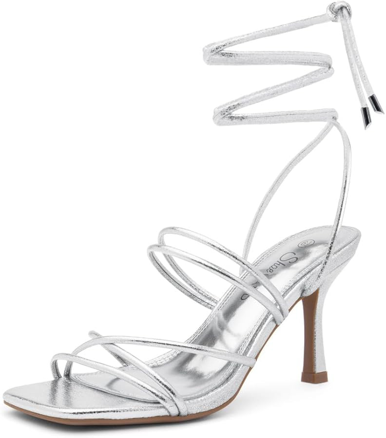 Shoe Land Womens SL-Lumi Lace Up Heels Square Open Toe Strappy Straps Ankle Wrap Stiletto High He... | Amazon (US)