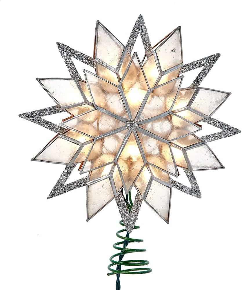 10-Light 8-Point Silver Glitter Capiz Star Tree Topper | Amazon (US)