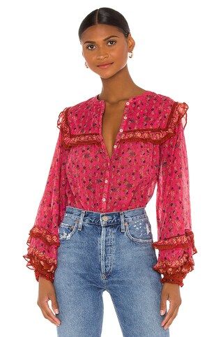 Free People Jenna Printed Blouse in Red Combo from Revolve.com | Revolve Clothing (Global)